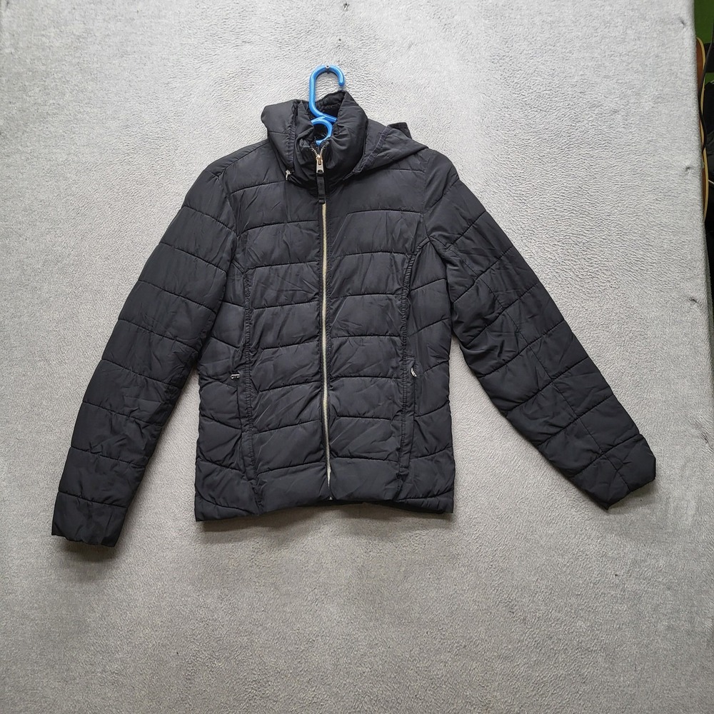 Abercrombie & Fitch Women Jacket M Black Puffer‎ Logo Quilted Zipper Y2K